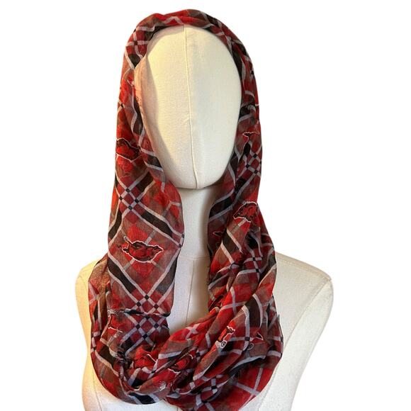Arkansas Razorbacks College Football Scarf Infinity Plaid with Razorback Frayed - Picture 3 of 7